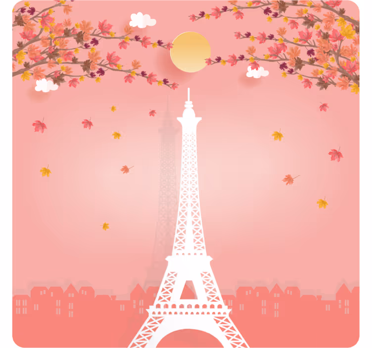 Posavasos moderno Torre eiffel y arboles rosados - TenVinilo