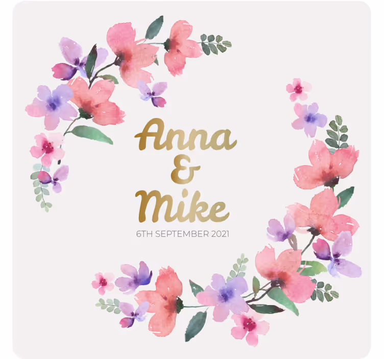Portavasos boda monograma floral de pareja - TenVinilo