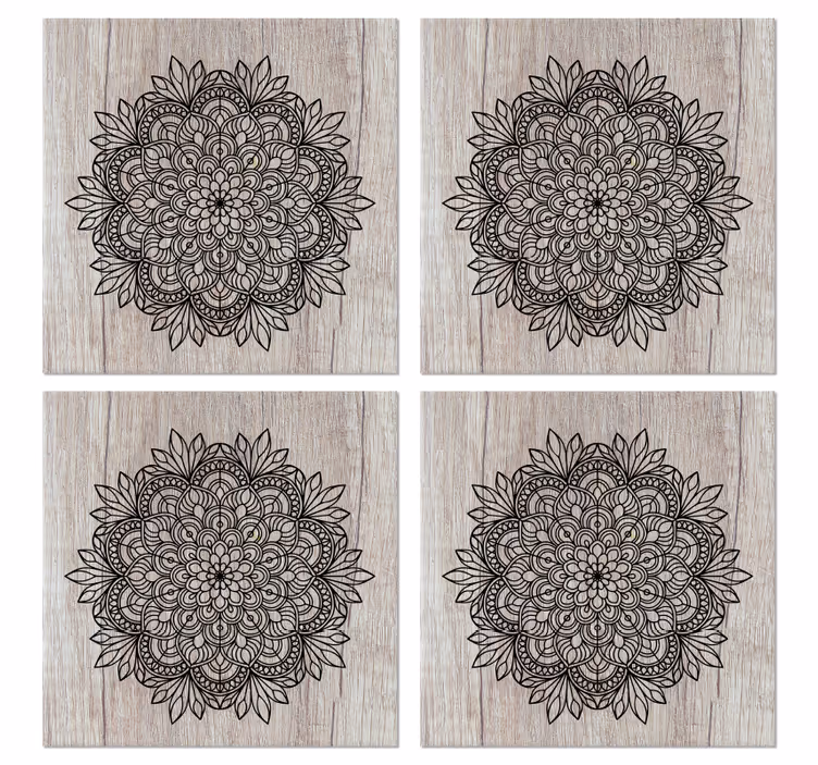 Posavasos azulejo Mandala negro en la madera - TenVinilo