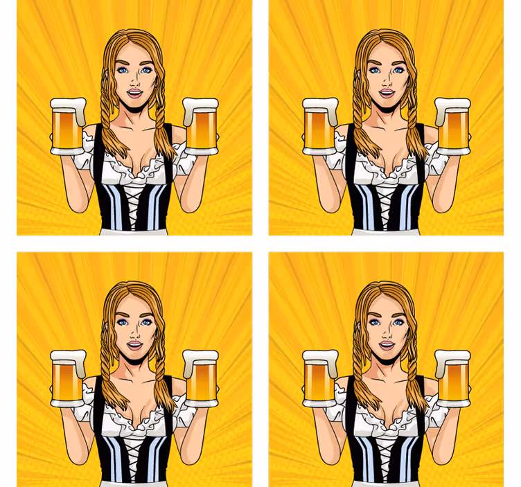 Portavasos cerveza mujer sonriente con cervezas - TenVinilo