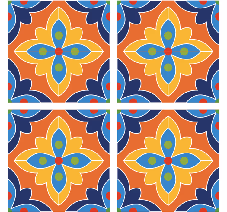 Posavasos azulejo Estilo floral naranja - TenVinilo