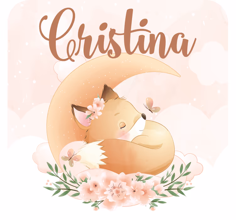 Portavasos personalizable zorro durmiendo con flores - TenVinilo