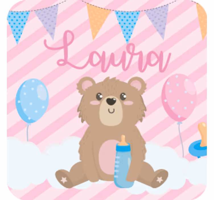 Portavasos personalizable oso lindo con globos - TenVinilo