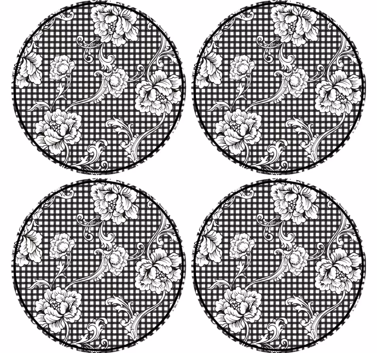 Portavasos estampado de gingham floral - TenVinilo