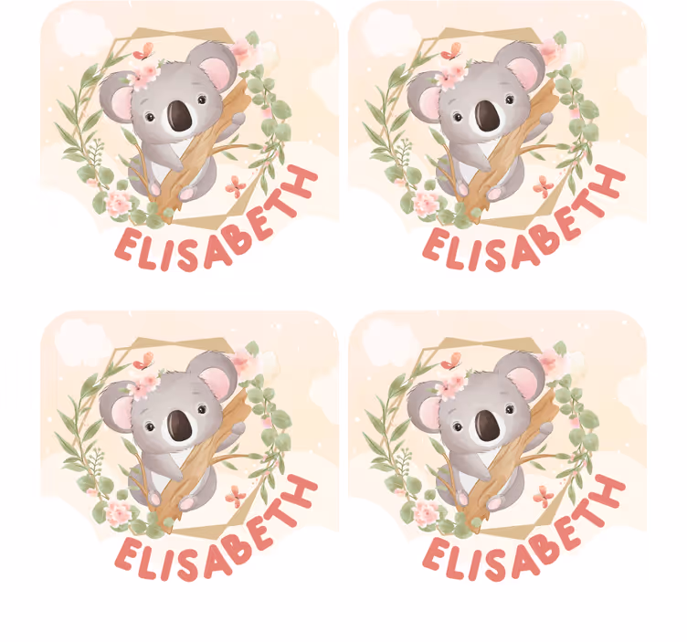 Posavasos personalizable Lindos animales koala con nombre - TenVinilo