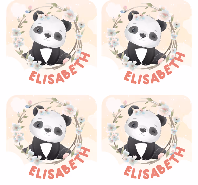 Portavasos personalizable panda con acabados florales - TenVinilo