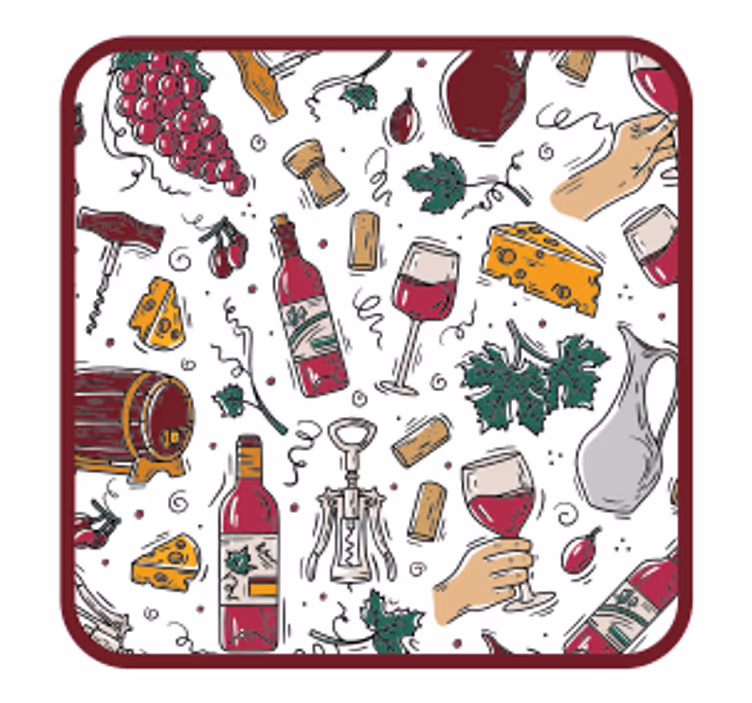 Portavasos cerveza botellas de vino uvas queso - TenVinilo