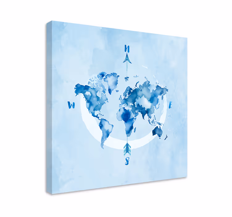 Cuadro azul mapa mundi acuarela azul - TenVinilo