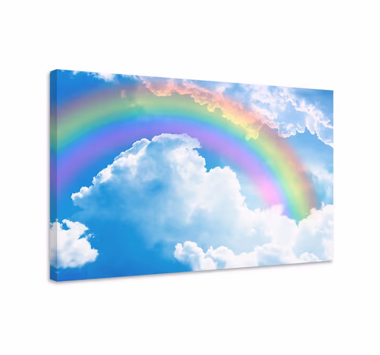 Cuadro azul arcoíris en cielo azul con nubes - TenVinilo