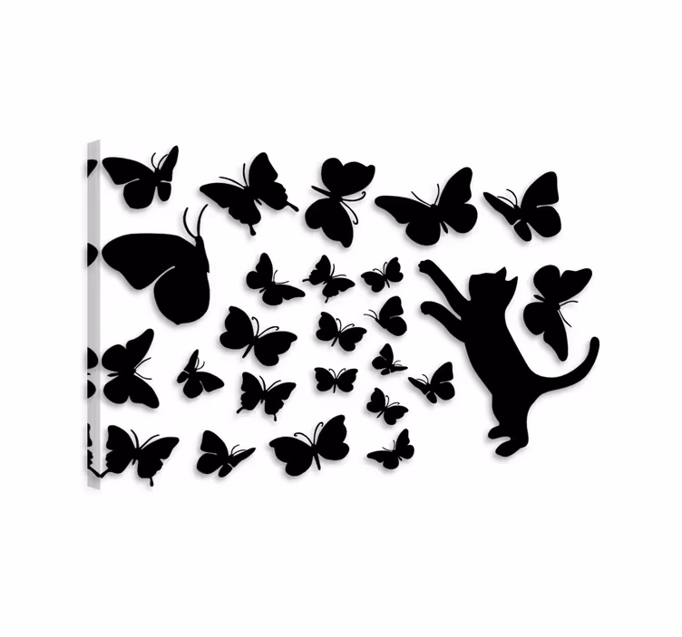 Cuadro de gatos mariposas y gato cazando - TenVinilo