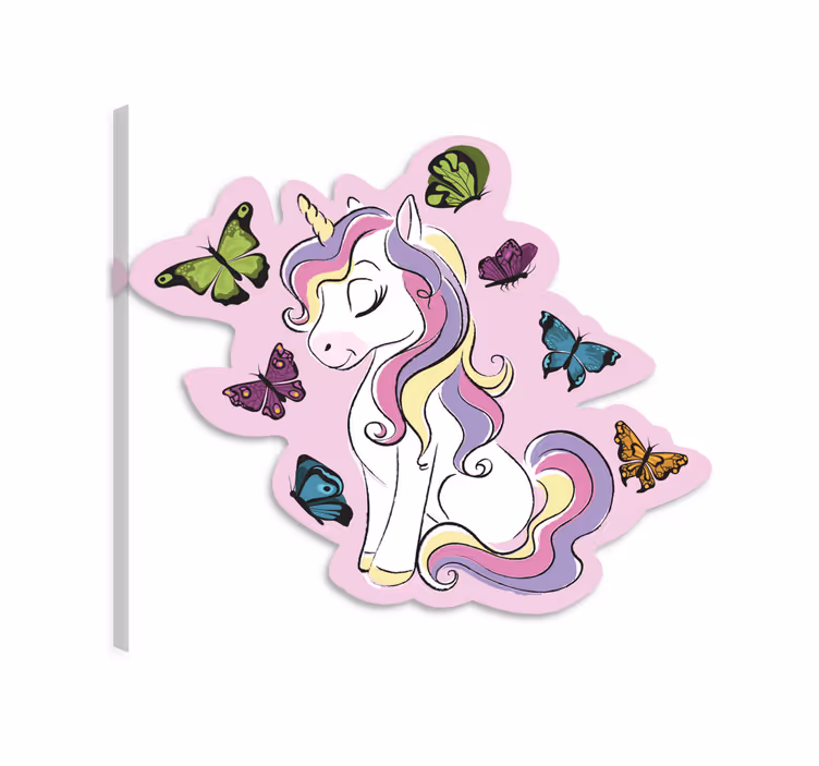 Cuadro de unicornios mágico con mariposas multicolor - TenVinilo