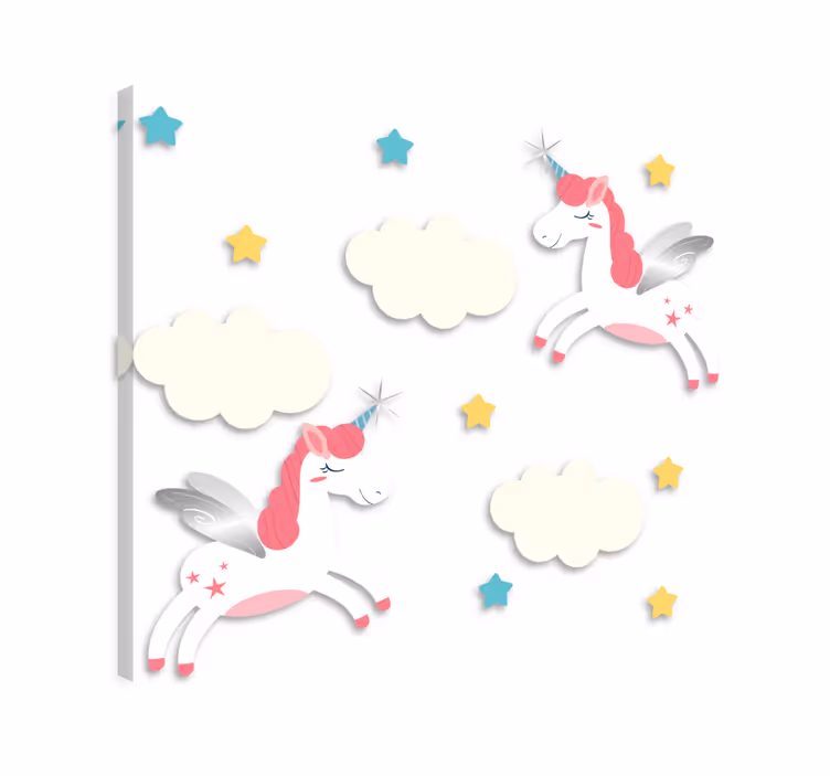 Cuadro de unicornios nubes estrellas rosa adhesivo - TenVinilo