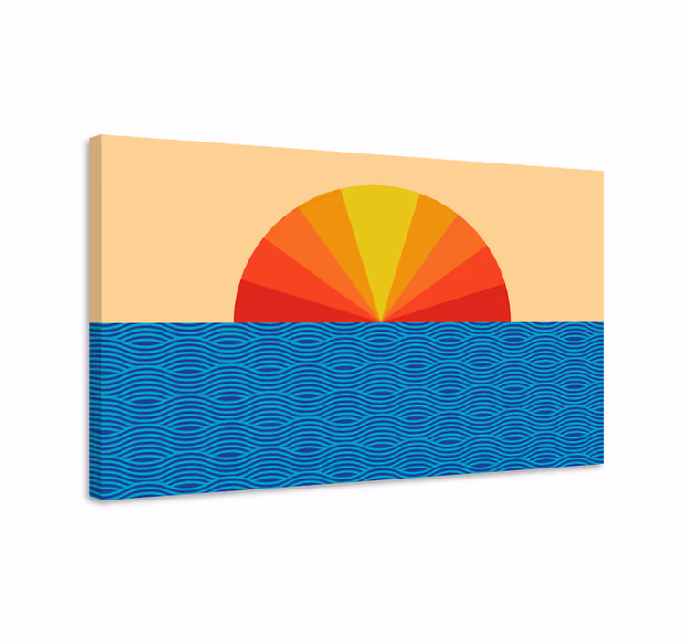 Cuadro vintage sol de los 70 sobre mar - TenVinilo
