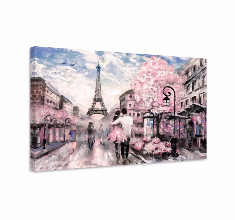 Cuadro de París en primavera con enamorados - TenVinilo