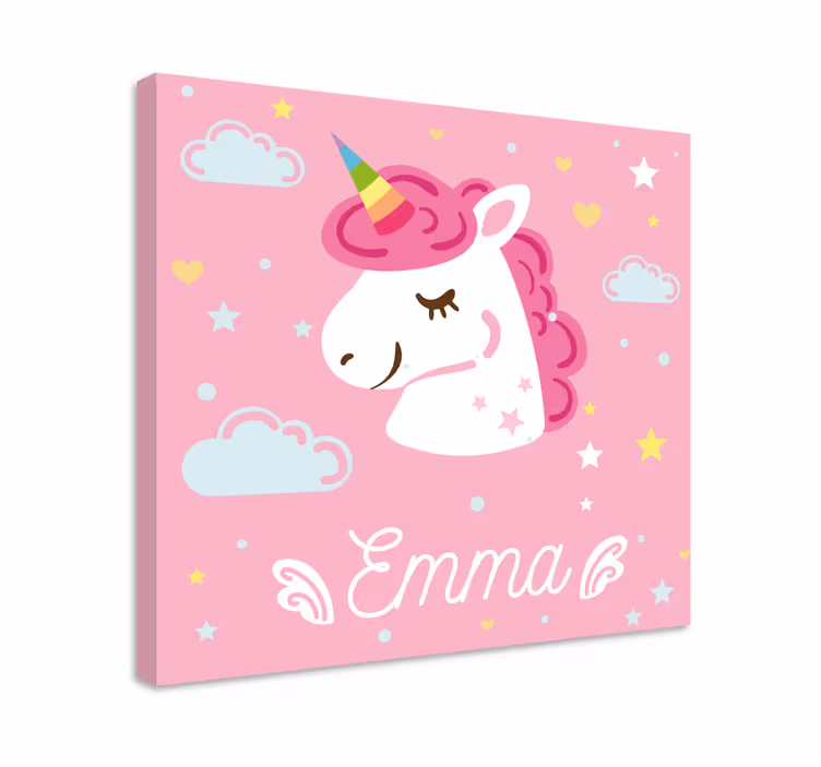 Cuadro rosa de unicornios con nombre - TenVinilo