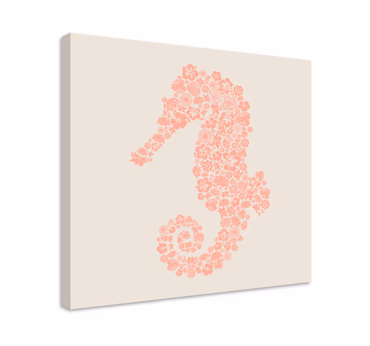 Cuadro de elefantes diseño floral de caballito de mar - TenVinilo