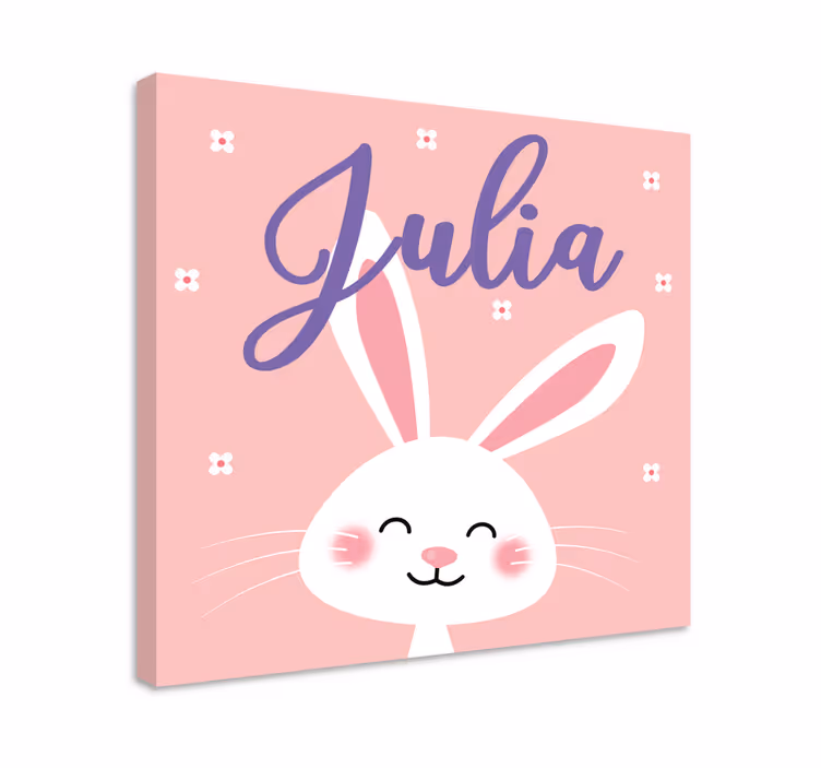 Cuadro infantil Fondo rosa con conejito - TenVinilo