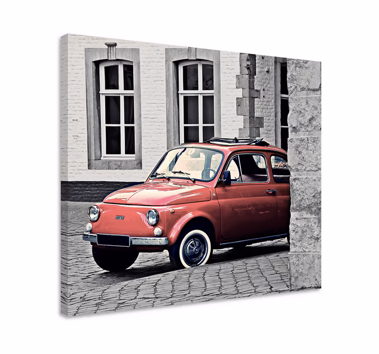Cuadro retro vintage coche rojo clásico - TenVinilo