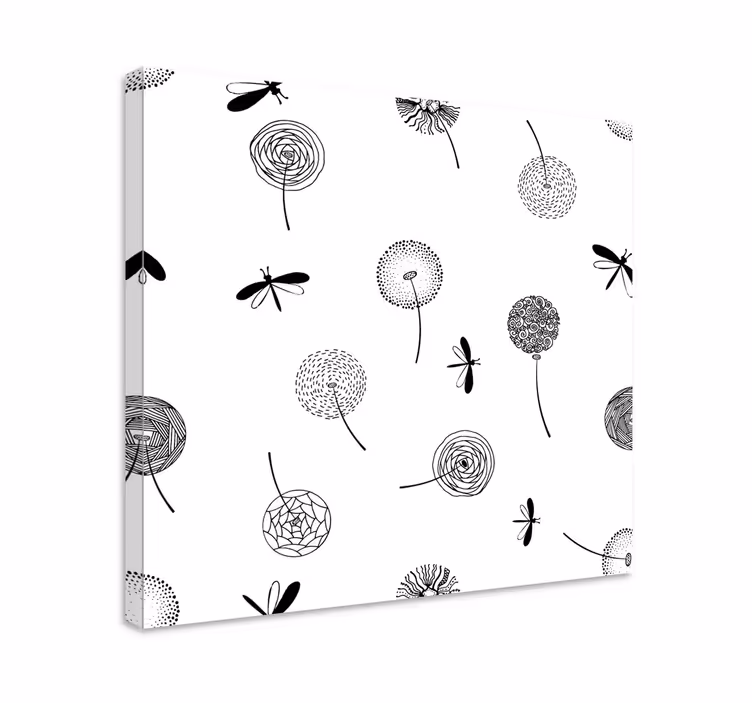 Cuadro de flores libélulas y elementos florales - TenVinilo