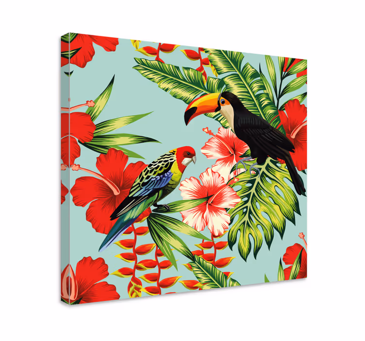 Cuadro animales aves tropicales y flores - TenVinilo
