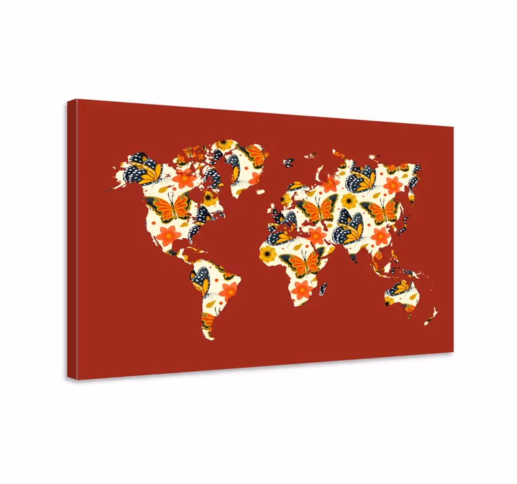 Cuadro mapamundi Mapa del mundo de mariposas - TenVinilo