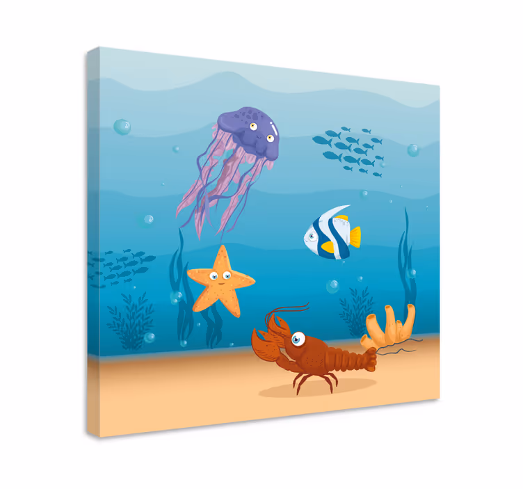 Cuadro peces Dibujos animados de la vida del mundo marino - TenVinilo