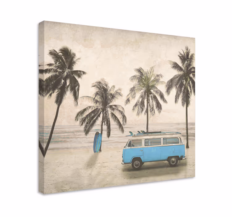Cuadro para dormitorio Palma con furgoneta azul surfista - TenVinilo