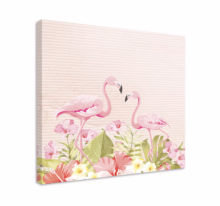 Cuadro animales Flores tropicales y flamencos. - TenVinilo