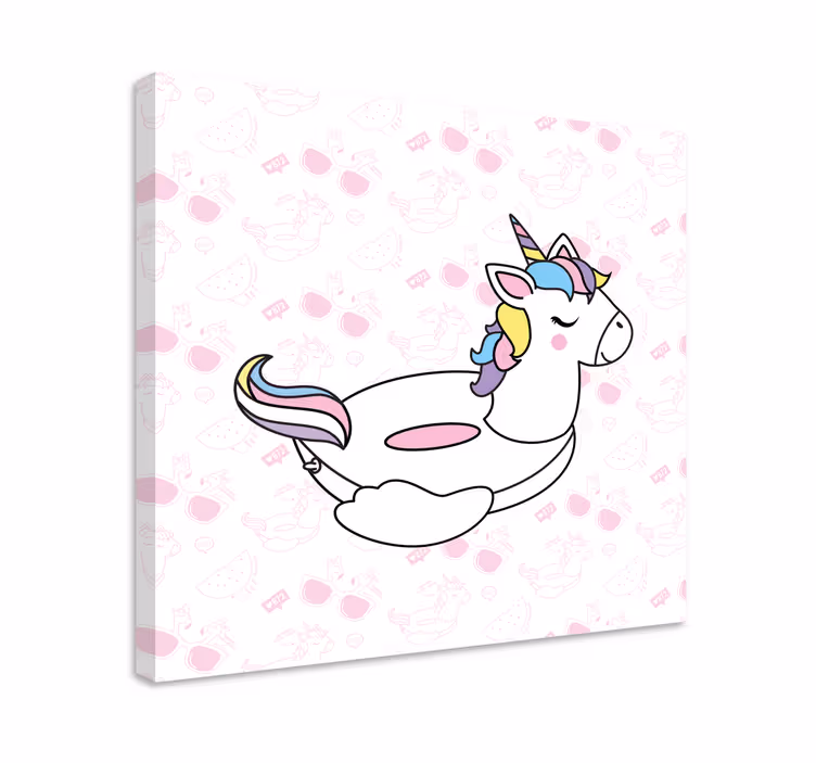 Cuadro animales Unicornio y flamencos dibujados a mano - TenVinilo