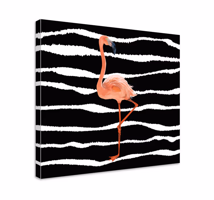 Cuadro aves flamenco sobre rayas - TenVinilo