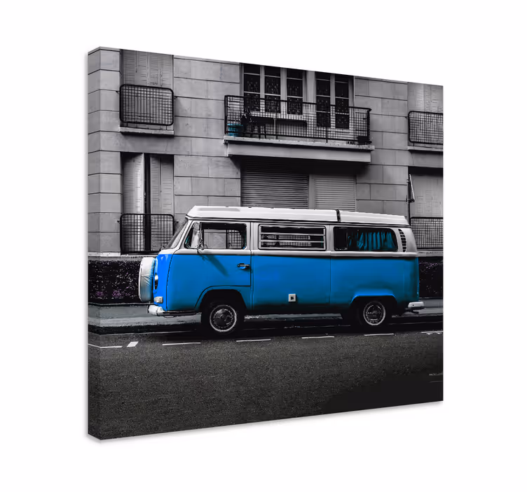 Cuadro ciudades furgoneta clásica azul - TenVinilo