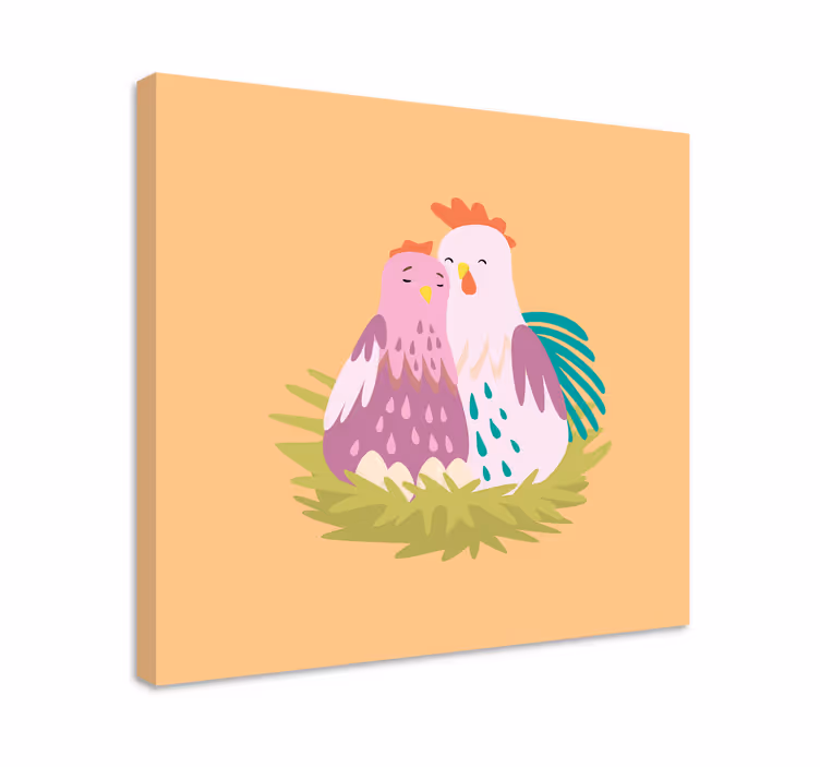 Cuadro animales pareja de gallinas anidando - TenVinilo