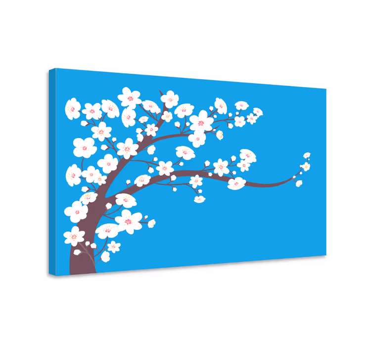 Cuadro 3d Flores blancas con fondo azul - TenVinilo