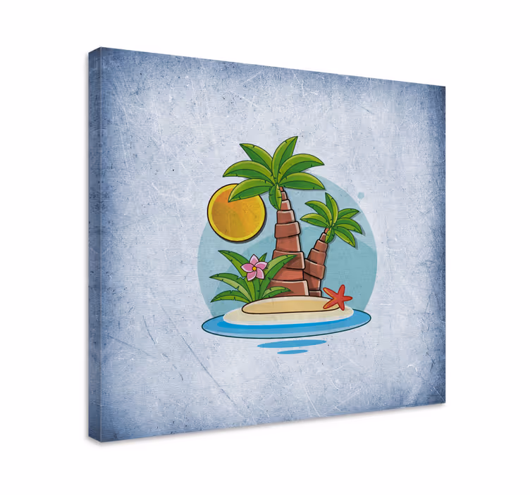 Cuadro de flores escena de isla tropical - TenVinilo