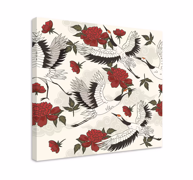Cuadro de flores Patrón de pájaro de tonos tierra calmantes - TenVinilo
