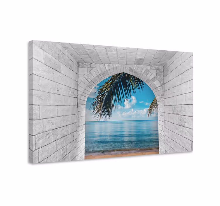 Cuadro 3d Arcos antiguos con vistas al mar - TenVinilo