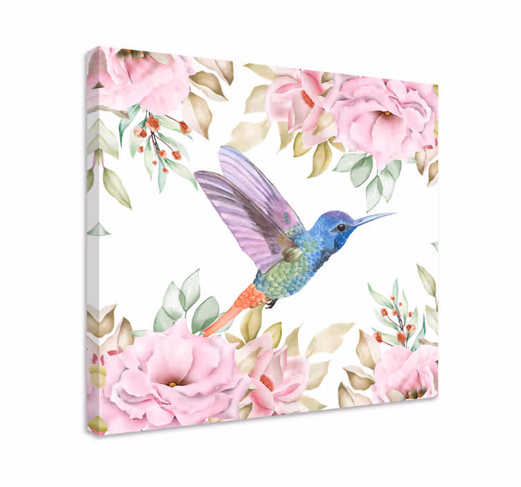 Cuadro de flores Colgando flores de jardín con pájaros - TenVinilo