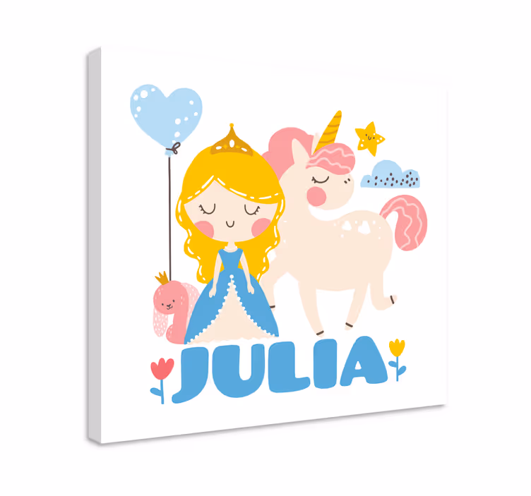 Cuadro personalizable Príncipes de dibujos animados y unicornio - TenVinilo