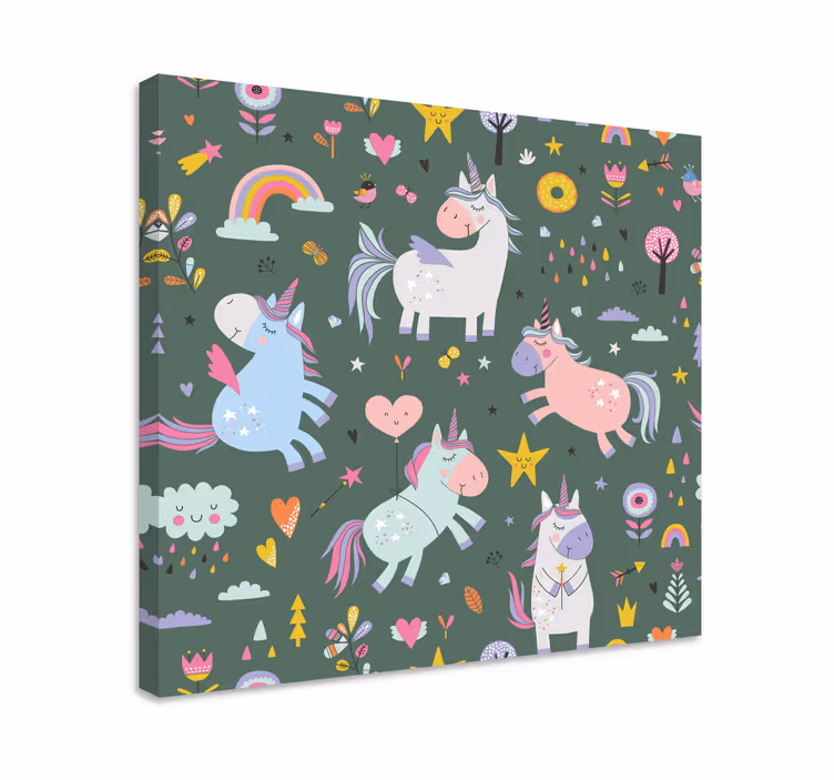 Cuadro infantil Fiesta de unicornio de dibujos animados - TenVinilo