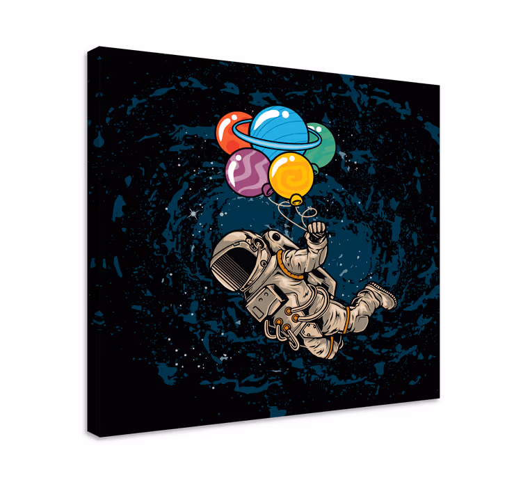 Cuadro para dormitorio Astronauta flotando en el lugar con globos - TenVinilo