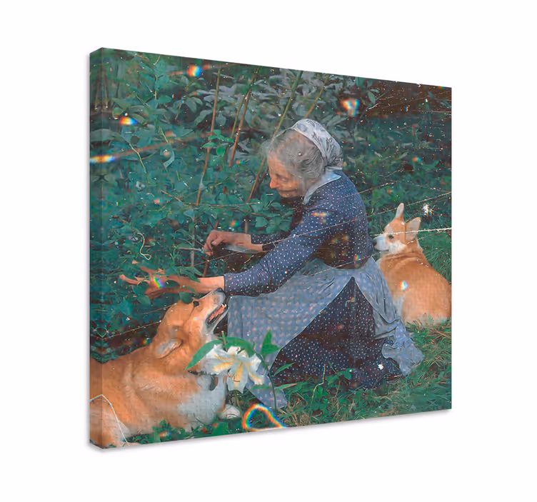Cuadro de flores Abuela con perros "cottagecore" - TenVinilo