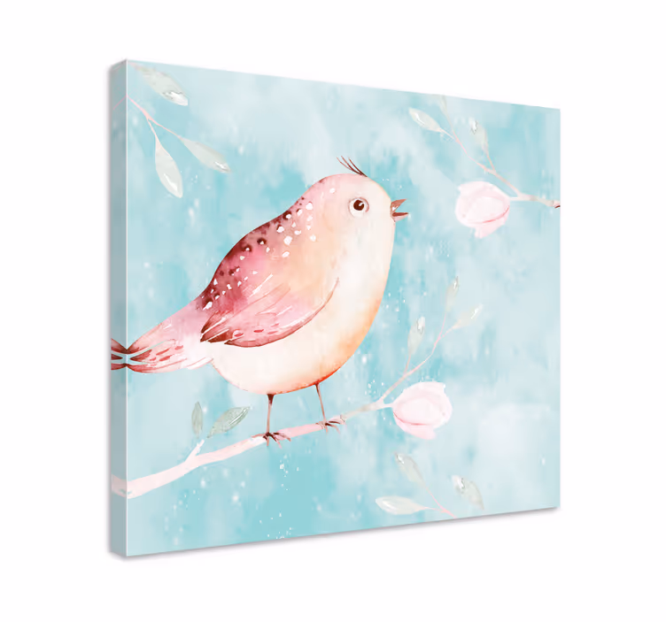 Cuadro vintage Pájaro pintado con flores blancas - TenVinilo