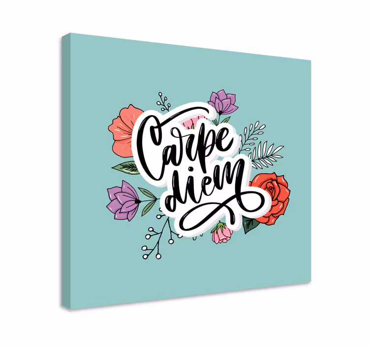 Cuadro frase motivadora Carpe diem patrón floral rosa - TenVinilo