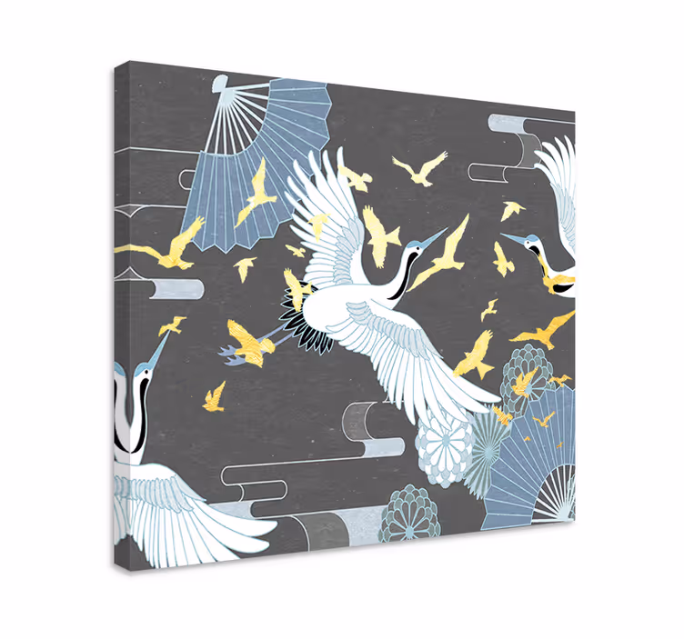 Cuadro oriental vuelo de grullas elegantes - TenVinilo