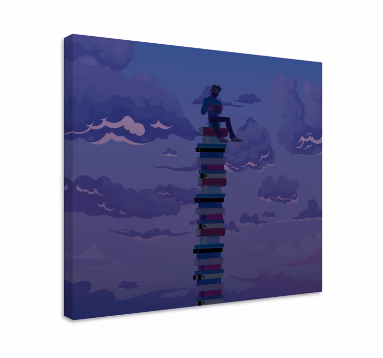 Cuadro retro vintage libros apilados hacia el cielo - TenVinilo