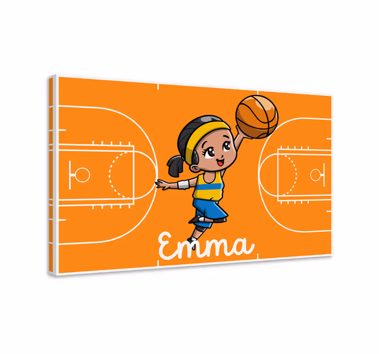 Cuadro infantil niña jugando al baloncesto - TenVinilo