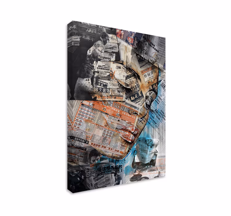 Cuadro en arte Rostro de mujer en los periódicos - TenVinilo