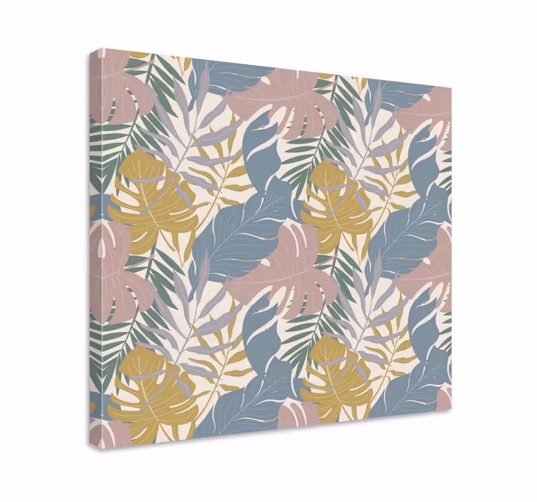 Cuadro de flores con patrones de hojas tropicales - TenVinilo