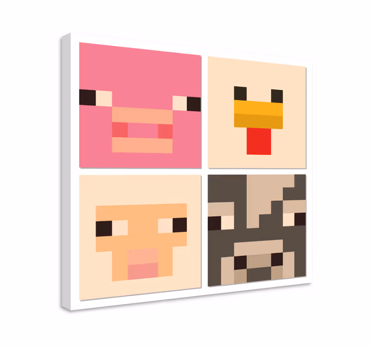 Cuadro decorativo videojuego caras de animales de arte de píxeles - TenVinilo