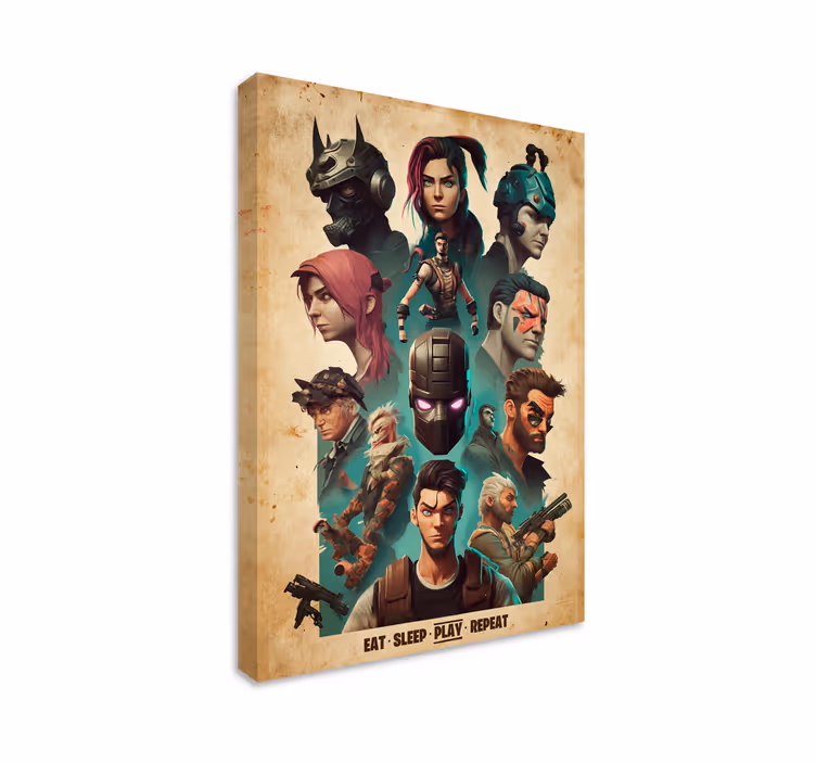 Cuadro decorativo videojuego ¡Un collage de personajes épicos!¡Un - TenVinilo
